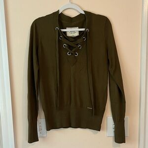 Abercrombie & Fitch Khaki Lace-Up Sweater
